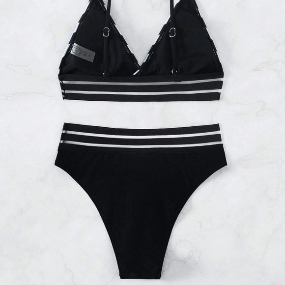 Striped Mesh High Waist Bikini Swimsuit - Picture 4 of 6